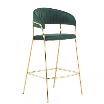 Scaun de bar tapitat cu stofa si picioare metalice, Robert Velvet Verde / Auriu, l52xA51xH105 cm