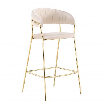Scaun de bar tapitat cu stofa si picioare metalice, Sarah Velvet Bej / Auriu, l52xA51xH105 cm