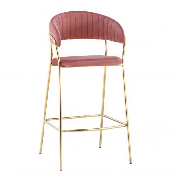 Scaun de bar tapitat cu stofa si picioare metalice, Selene Velvet Roz / Auriu, l52xA51xH105 cm