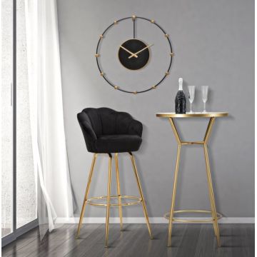 Scaun de bar Vienna Nero, Metal Catifea, Negru Auriu, 55X53X110 cm