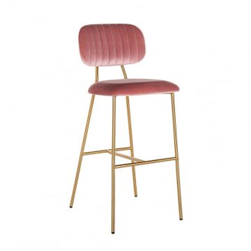 Scaun de bar Xenia, Lemn Panza Otel inoxidabil Spuma, Roz Auriu, 109.5x45.5x53 cm