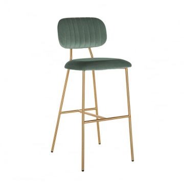 Scaun de bar Xenia, Lemn Panza Otel inoxidabil Spuma, Verde Auriu, 109.5x45.5x53 cm