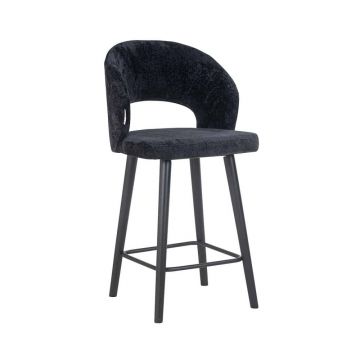 Scaun de insula tapitat cu Chenille Negru cu picioare din Lemn Negru H100xL50xA57cm Savoy Richmond Interiors