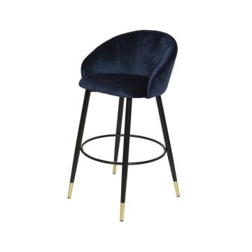 Set 2 scaune bar, MANHATTAN, catifea, albastru, 53X55X100 cm