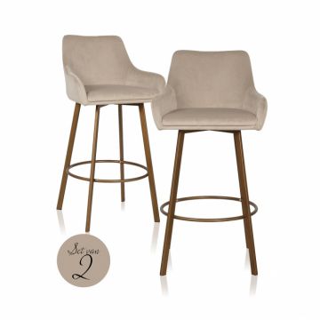 Set 2 scaune de bar Cressida spatar inalt, kaki, 52x54x109 cm