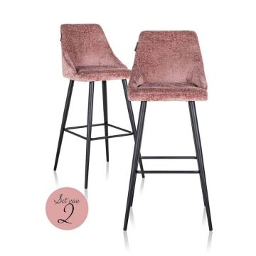 Set 2 scaune de bar tapitat cu Chenille Roz cu picioare din Metal Negru H109xL50xA57cm Brooke Richmond Interiors