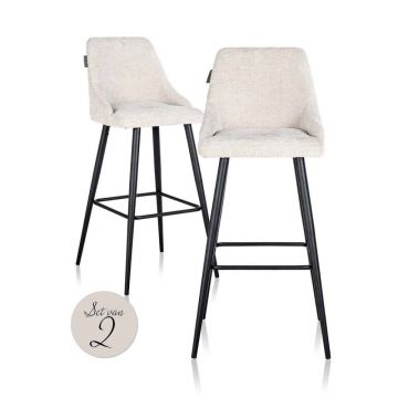 Set 2 scaune de bar tapitat cu Stofa Crem cu picioare din Metal Negru H109xL50xA57cm Brooke Richmond Interiors