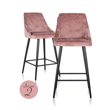 Set 2 scaune de insula tapitat cu Chenille Roz cu picioare din Metal Negru H98xL48xA56cm Brooke Richmond Interiors