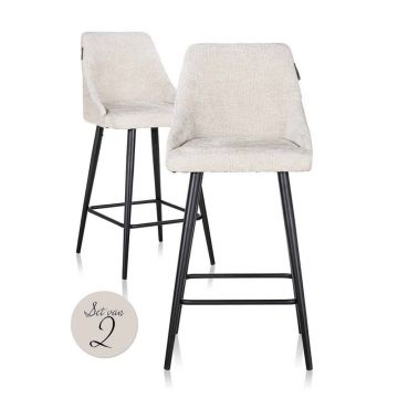 Set 2 scaune de insula tapitat cu Stofa Crem cu picioare din Metal Negru H98xL48xA56cm Brooke Richmond Interiors