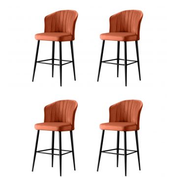 Set 4 scaune de bar tapitate cu stofa si picioare metalice, Rubi Caramiziu / Negru, l52xA42xH97 cm