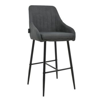 Scaun bar Patrin piele ecologica PU gri inchis picioare metalice negre 49x48x98 cm