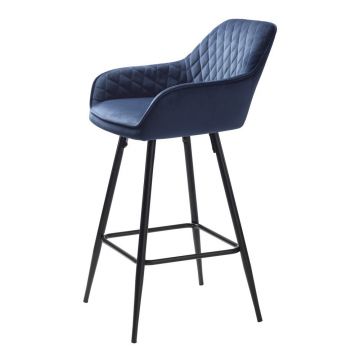 Scaun de bar albastru din catifea (înălțime șezut 67 cm) Milton – Unique Furniture