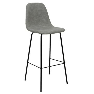 Scaun de bar Bella picioare metalice negre - piele ecologica culoare gri antic