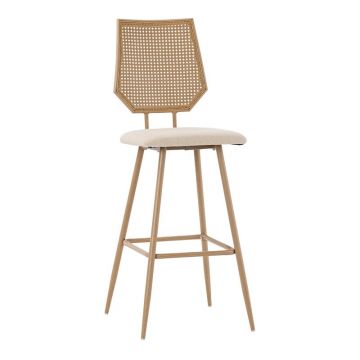 Scaun de bar Camilla plastic ratan material culoare lemn natural - metal culoare lemn natural 47.5x58x117cm