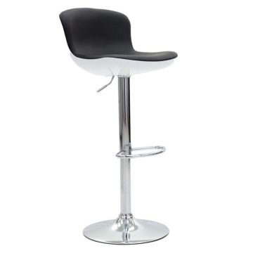 Scaun de bar Coozy reglabil pe inaltime plastic/ piele ecologica negru alb - metal cromat