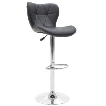 Scaun de bar Coozy reglabil pe inaltime stil capitonat din metal cromat cu PVC negru