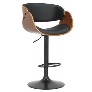 Scaun de bar Hadley pliabil negru piele ecologica - lemn, culoarea nuc - metal negru