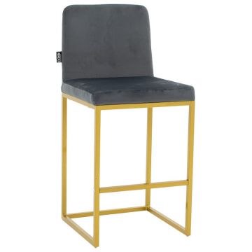Scaun de bar Hidro picioare metalice aurii - catifea gri inchis