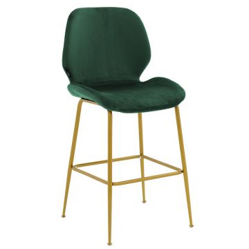 Scaun de bar Impel metalizat auriu - catifea verde inchis
