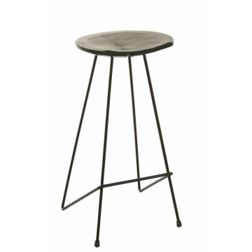 Scaun de bar, Lemn de Teak Metal, Negru