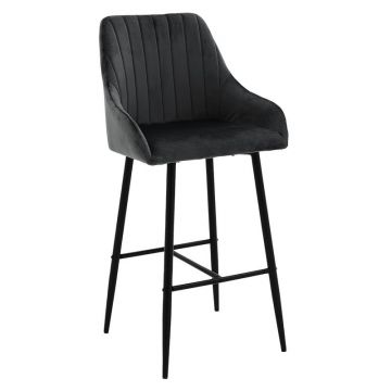 Scaun de bar Patrin picioare metalice negre - culoare negru catifea