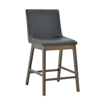 Scaun de bar Siera piele artificiala neagra - picioare din lemn de arbore de cauciuc, culoarea nuc 45x58x95cm