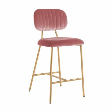 Scaun de bar Xenia, Lemn Panza Otel inoxidabil Spuma, Roz Auriu, 95.5x45.5x54 cm