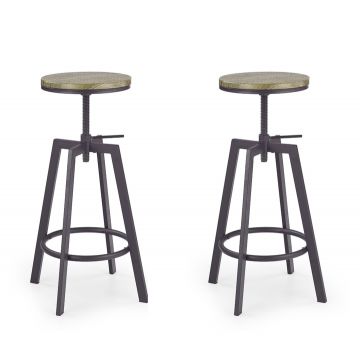 Set 2 scaune de bar din pal si metal Hoku-64 Coffee / Antracit, Ø30xH63-80 cm