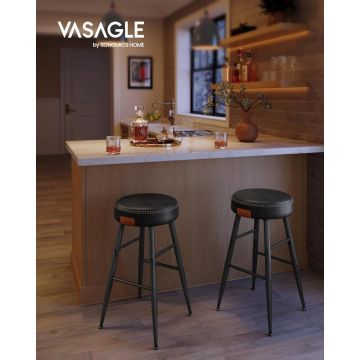 Set 2 scaune de bar Model Emberly, Negru, 49.5x49.5x63 cm