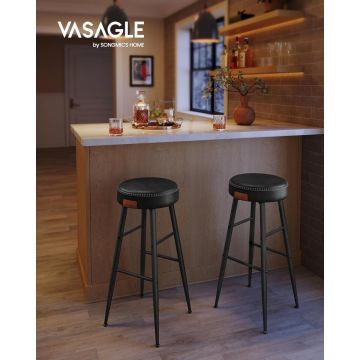 Set 2 scaune de bar Model Emberly, Negru, 51.6x51.6x75 cm