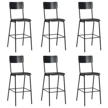 Taburete de bar 6 buc. negru placaj solid & oțel