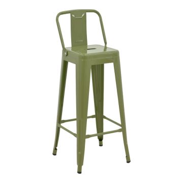 Scaun bar cu spătar Utopia, verde măslinie, metalic, 42x42x97 cm