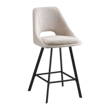 Scaun bar Initiate crem din material teddy cu picioare din metal negru 48x56x98 cm