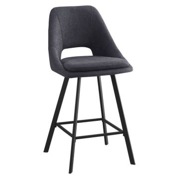 Scaun bar Initiate material teddy gri inchis cu picioare metalice negre 48x56x98 cm