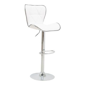 Scaun bar Jorine inaltime ajustabila piele ecologica PU baza cromata alb 53x44x114 cm