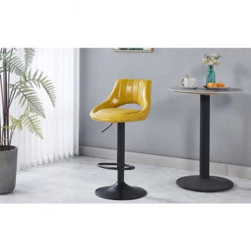 Scaun bar Lary, reglabil pe înălțime, design ergonomic, tapițerie eco-piele, 45x49x84-103 cm, Galben