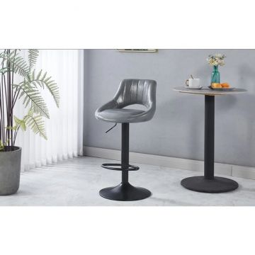 Scaun bar Lary, reglabil pe înălțime, design ergonomic, tapițerie eco-piele, 45x49x84-103 cm, Gri