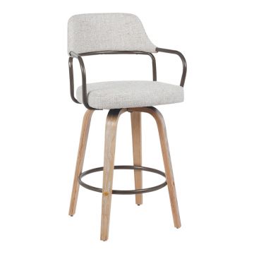 Scaun bar rotativ Tertia, Metal-lemn și, Bej - maro, 54x52x98 cm