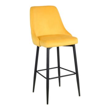 Scaun bar Zedna, Catifea Galbena, Picioare metal, Negru, 52x57x111 cm