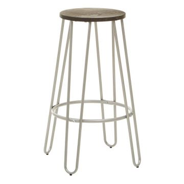 Scaun de bar argintiu/în culoare naturală din lemn de ulm (înălțime șezut 75 cm) District – Premier Housewares
