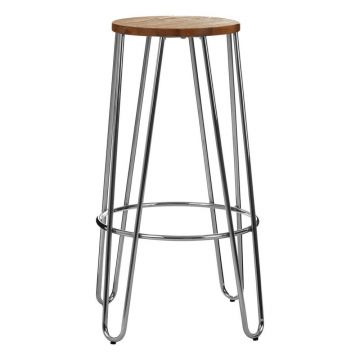 Scaun de bar argintiu/în culoare naturală din lemn de ulm (înălțime șezut 75 cm) District – Premier Housewares