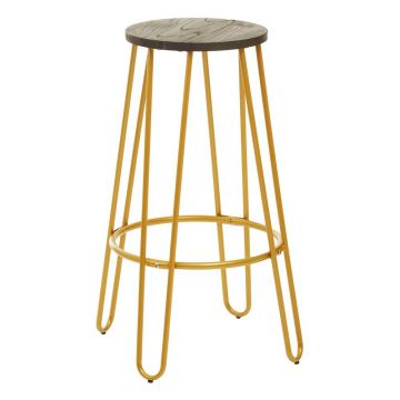 Scaun de bar auriu/în culoare naturală din lemn de ulm (înălțime șezut 75 cm) District – Premier Housewares