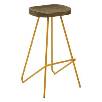 Scaun de bar auriu/în culoare naturală din lemn de ulm (înălțime șezut 78 cm) District – Premier Housewares