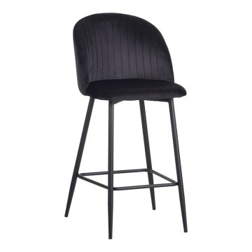 Scaun de bar Barow, Pako World, Catifea, Negru, 53x46x96 cm