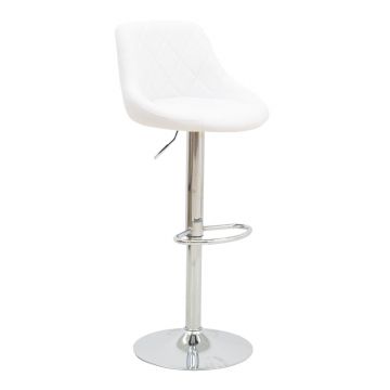 Scaun de bar Boronez reglabil pe inaltime baza alb pu-crom 47x49x112 cm