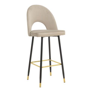 Scaun de bar Casenio bej de catifea-negru-auriu cu baza metalica, 48x50x117 cm - Bej
