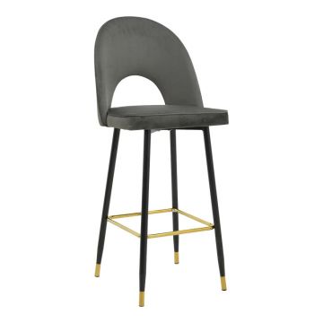 Scaun de bar Casenio bej de catifea-negru-auriu cu baza metalica, 48x50x117 cm - Gri inchis