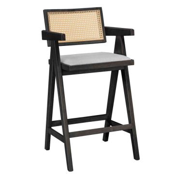 Scaun de bar cu brate Winslow, Negru - Nuc, 54x52x100 cm - Negru