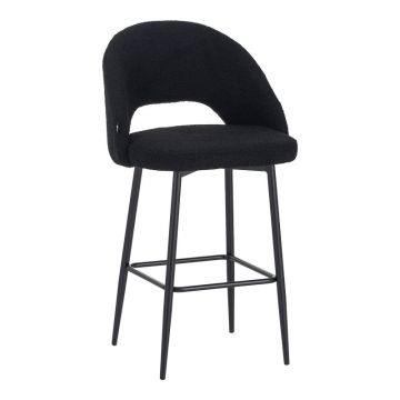 Scaun de bar cu design bouclé, Negru, metalic, 48x52x97 cm - Negru