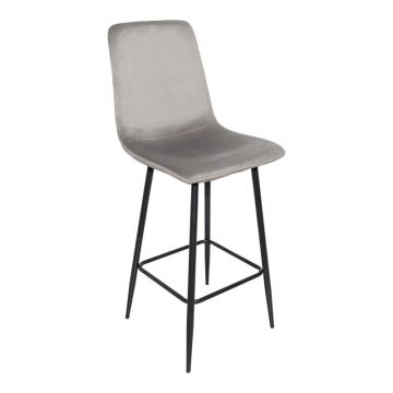 Scaun de bar cu șezut Grato, tesatura Gri, Picioare metal, Negru, 43x55x114 cm